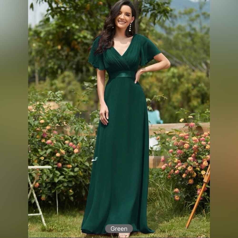 Ever-Pretty Ruched Bodice Ribbon Waist Chiffon Dress